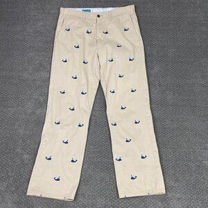 Castaway Nantucket Island Pants Men's 34 x 30 Khaki Whale All Over Print Chino